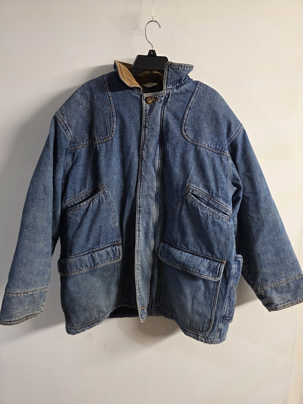 Vtg Men's Blue Denim Utility Jacket Barn Yard Style Super Thick 90s